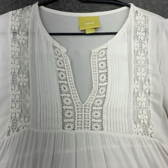 Maeve Anthropologie White Lace Boho Peasant Tunic Blouse M Crochet Tiered‎ - Picture 7 of 7